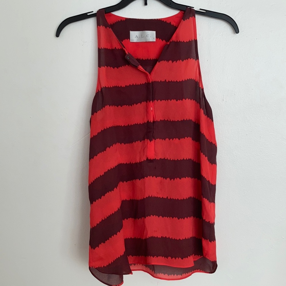 A.L.C. Red x Eggplant Purple Stripe Silk Tank Blouse Top Shirt Size XS